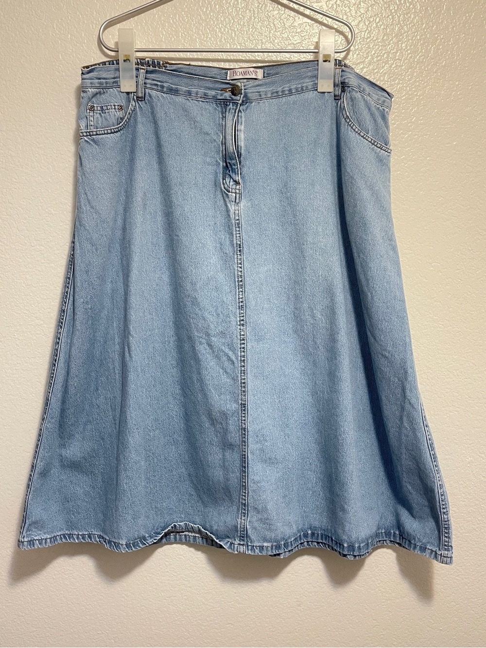 Roaman's Light Wash Denim A-Line Skirt